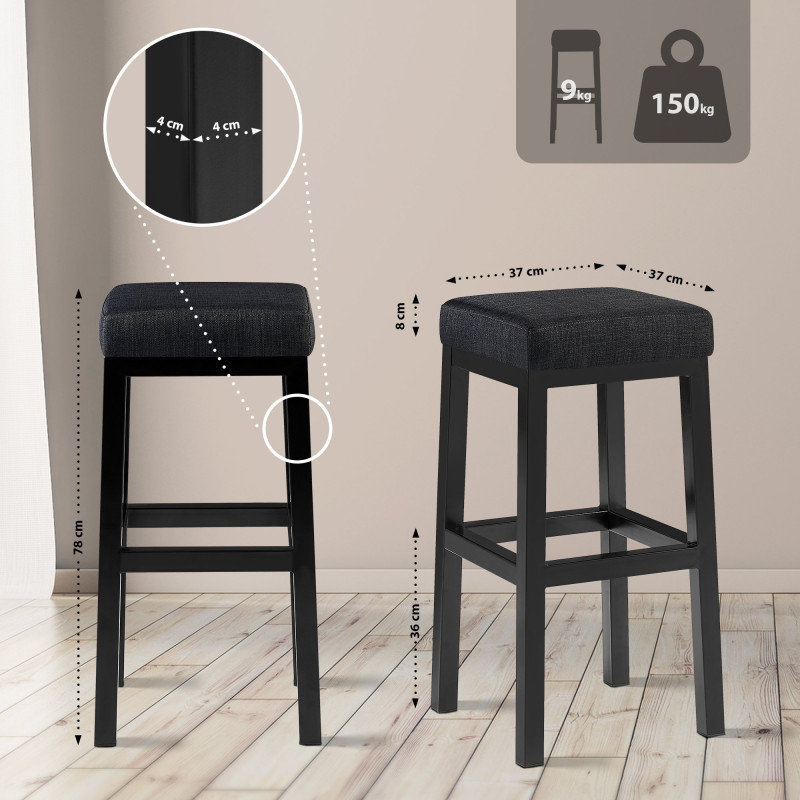 Tabouret de bar en tissu Taylor B80 gris foncé