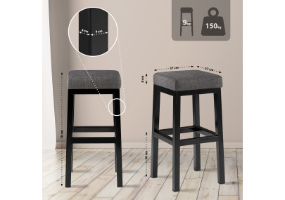 Tabouret de bar Taylor B80, tissu gris