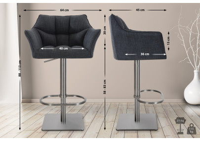 Banqueta de bar Damaso E, tecido cinza escuro