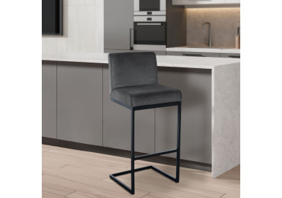 Tabouret de bar Hopewell en velours gris foncé B
