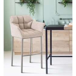 Tabouret de bar Damaso E en tissu, piètement à 4 pieds, couleur ivoire