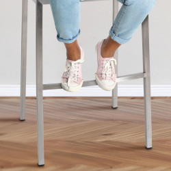 Taburete de bar Damaso E de tela con estructura de 4 patas, color marfil