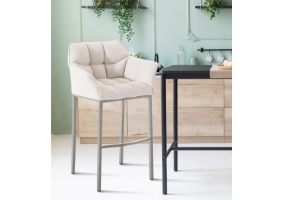 Tabouret de bar Damaso E en tissu avec piètement à 4 pieds, blanc