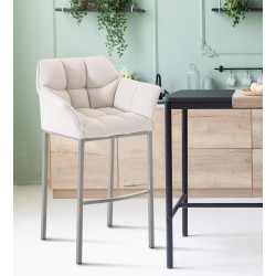 Banqueta de bar Damaso E em tecido com estrutura de 4 pés, branca