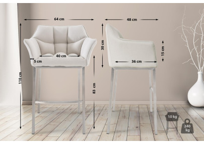 Tabouret de bar Damaso E en tissu avec piètement à 4 pieds, blanc