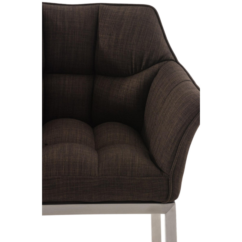 Tabouret de bar Damaso E, tissu, piètement à 4 pieds, marron