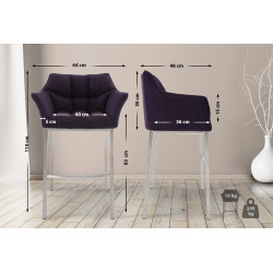 Sgabello da bar Damaso E, tessuto con struttura a 4 gambe, viola