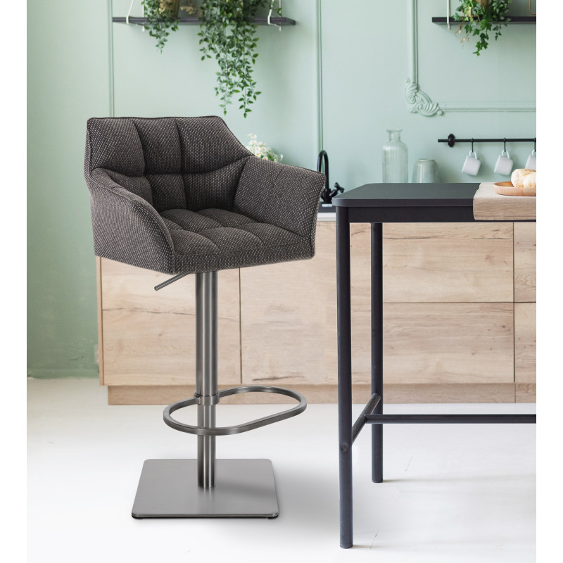 Tabouret de bar Damaso E, tissu gris titane