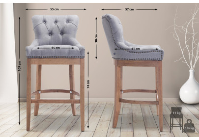 Tabouret de bar en tissu Lakewood, gris clair antique