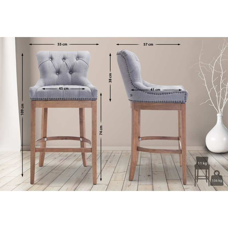 Tabouret de bar en tissu Lakewood, gris clair antique