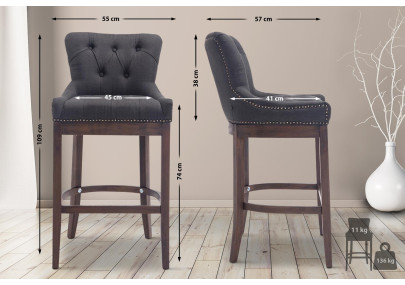 Tabouret de bar en tissu Lakewood, gris foncé antique