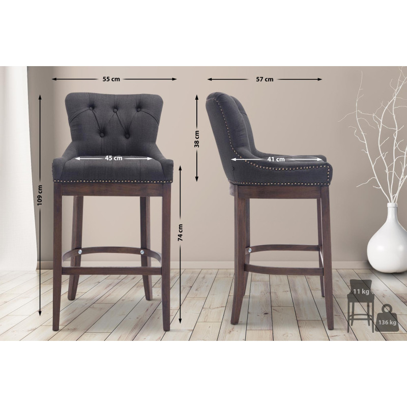Taburete de bar tapizado en tela Lakewood, gris oscuro antiguo