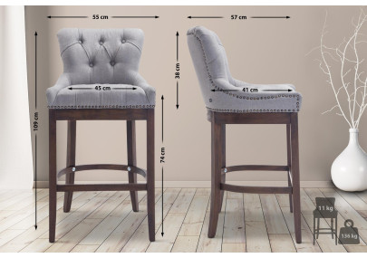 Sgabello da bar in tessuto Lakewood, grigio chiaro anticato