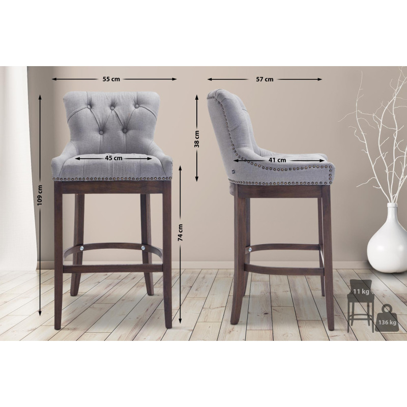 Sgabello da bar in tessuto Lakewood, grigio chiaro anticato