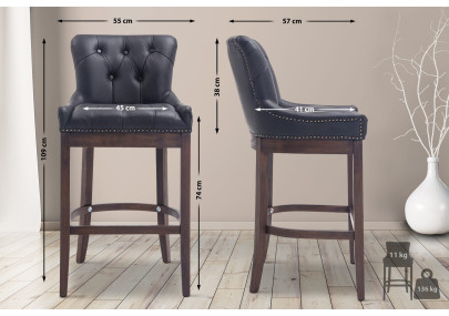 Taburete de bar Lakewood, cuero genuino, negro antiguo