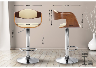 Taburete de bar Kingston C, nogal/crema