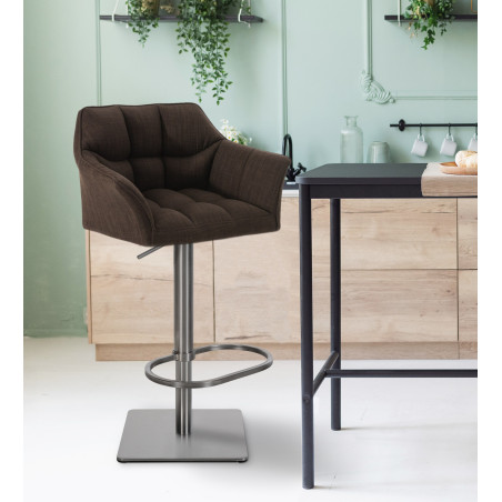 Tabouret de bar Damaso E, tissu marron