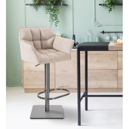 Tabouret de bar Damaso E, tissu ivoire