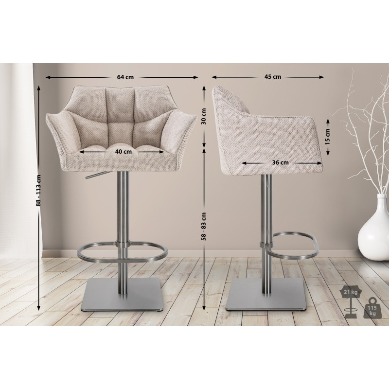 Tabouret de bar en tissu Damaso E ivoire