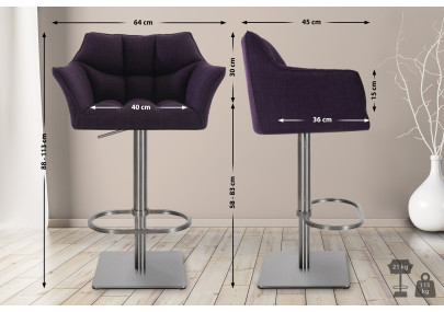 Tabouret de bar Damaso E, tissu violet