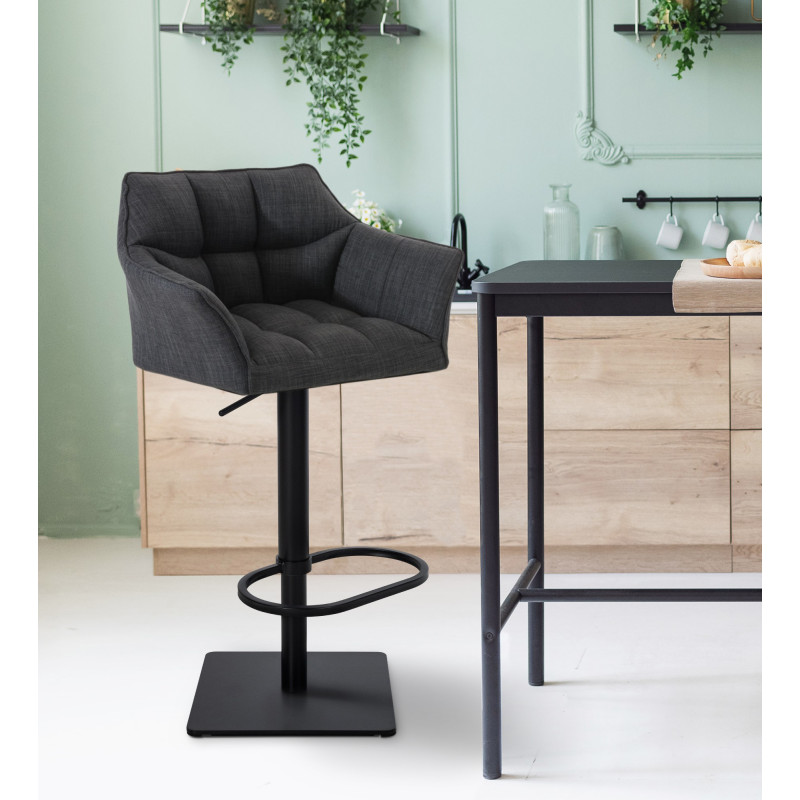 Tabouret de bar Damaso B, tissu gris foncé