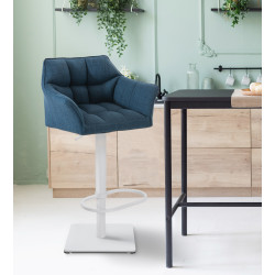 Tabouret de bar Damaso W, tissu bleu