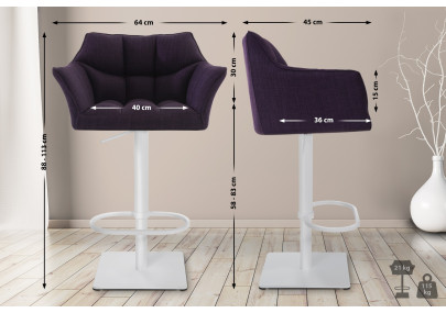 Tabouret de bar Damaso W, tissu violet