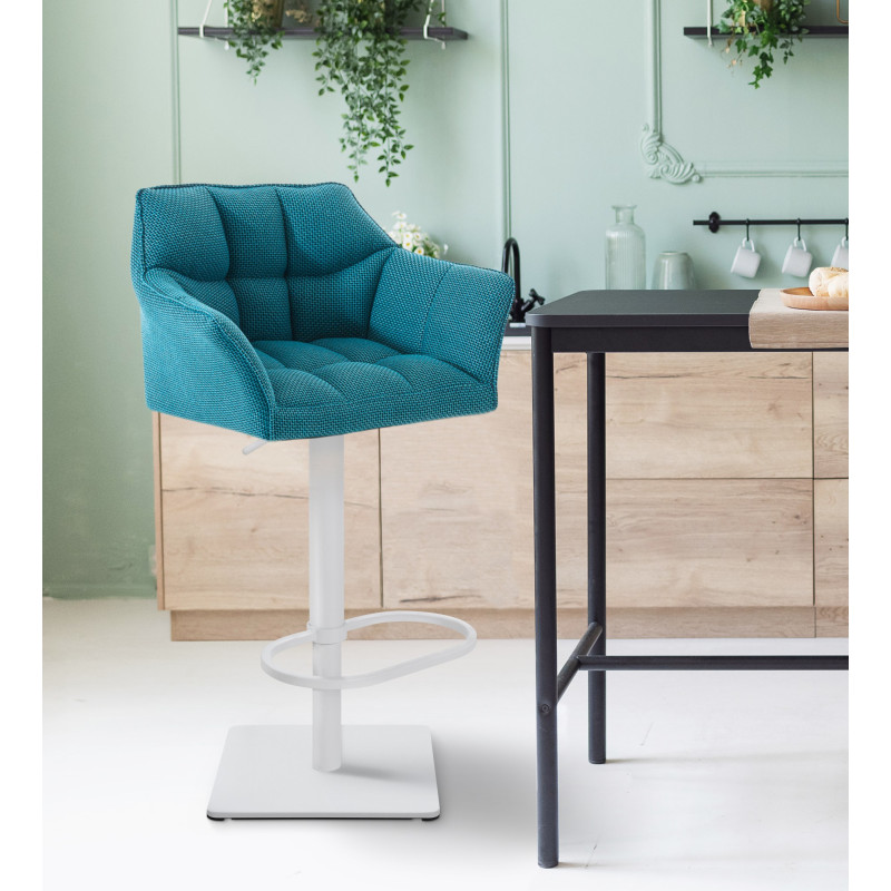 Tabouret de bar Damaso W, tissu turquoise