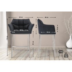 Taburete de bar Damaso E, tapizado en tela con estructura de 4 patas, gris oscuro