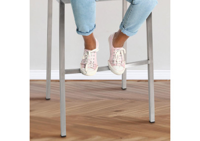 Taburete de bar Damaso E, tapizado en tela con estructura de 4 patas, gris