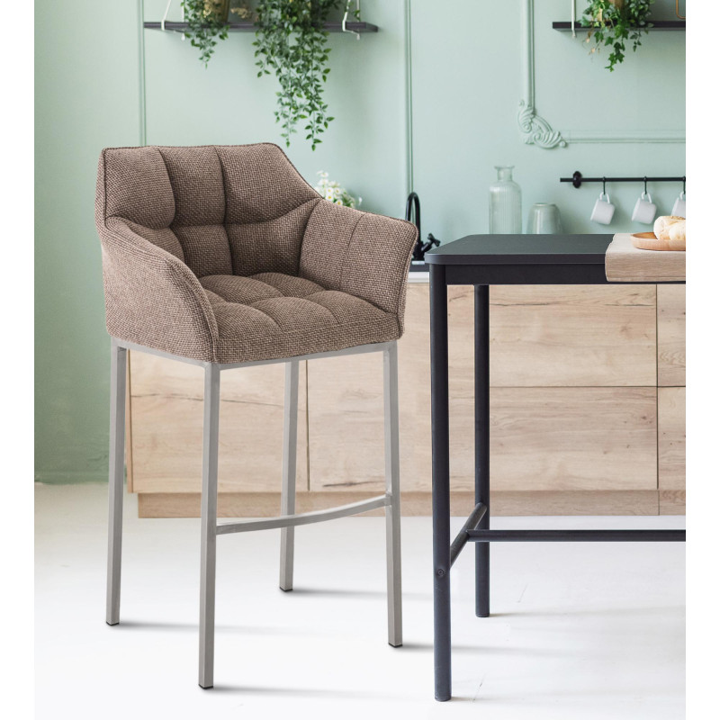 Tabouret de bar Damaso E, tissu avec piètement à 4 pieds, brun terre