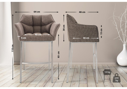 Sgabello da bar Damaso E, tessuto con struttura a 4 gambe, marrone terra