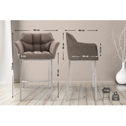 Taburete de bar Damaso E, tapizado en tela con estructura de 4 patas, color marrón tierra