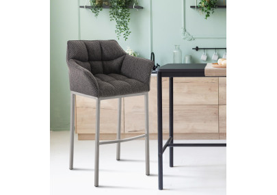 Tabouret de bar Damaso E en tissu avec piètement à 4 pieds, gris titane