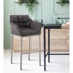 Tabouret de bar Damaso E en tissu avec piètement à 4 pieds, gris titane