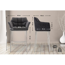 Tabouret de bar Damaso E en tissu avec piètement à 4 pieds, gris titane