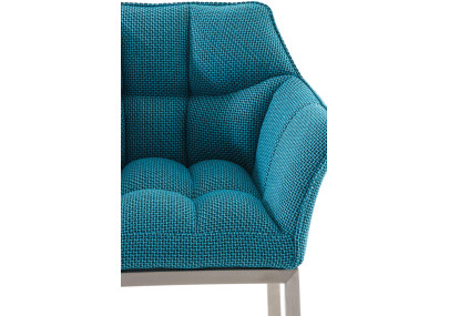 Tabouret de bar Damaso E en tissu avec piètement à 4 pieds, turquoise