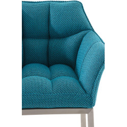 Tabouret de bar Damaso E en tissu avec piètement à 4 pieds, turquoise