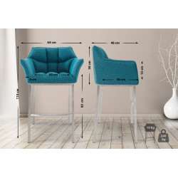 Tabouret de bar Damaso E en tissu avec piètement à 4 pieds turquoise