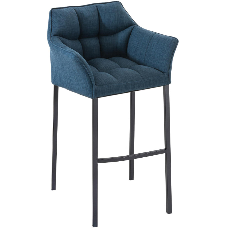 Sgabello da bar Damaso B, tessuto con struttura a 4 gambe, blu