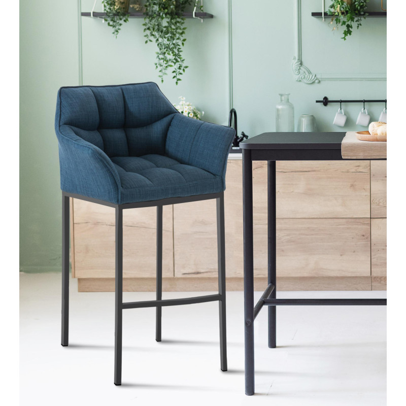 Sgabello da bar Damaso B, tessuto con struttura a 4 gambe, blu