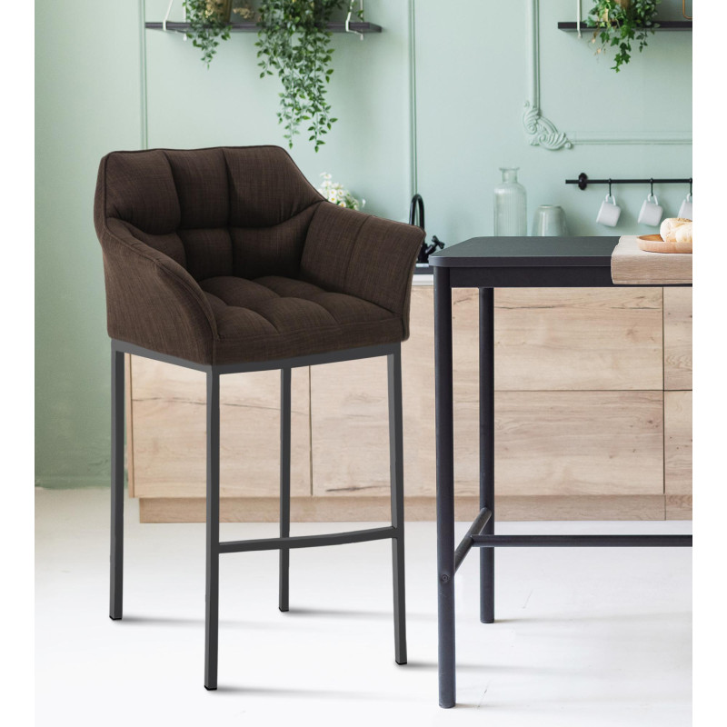 Tabouret de bar Damaso B, tissu, piètement à 4 pieds, marron