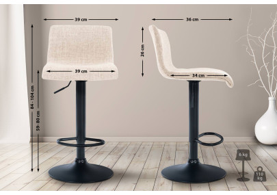 Tabouret de bar Hoover, tissu B, crème