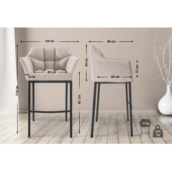 Tabouret de bar Damaso B en tissu avec piètement à 4 pieds, ivoire