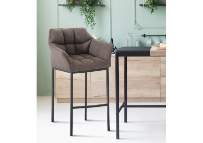 Tabouret de bar Damaso B, tissu, piètement à 4 pieds, gris