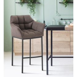 Tabouret de bar Damaso B en tissu avec piètement à 4 pieds gris