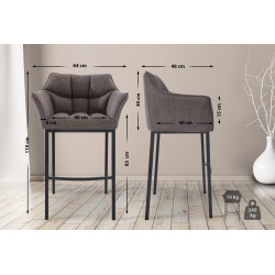 Banqueta de bar Damaso B, estofada com estrutura de 4 pés, cinza
