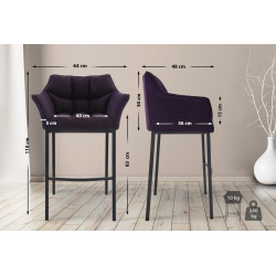 Tabouret de bar Damaso B en tissu avec piètement à 4 pieds violet