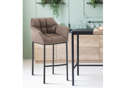 Tabouret de bar Damaso B, tissu avec piètement à 4 pieds, brun terre