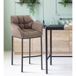 Tabouret de bar Damaso B, tissu avec piètement à 4 pieds, brun terre